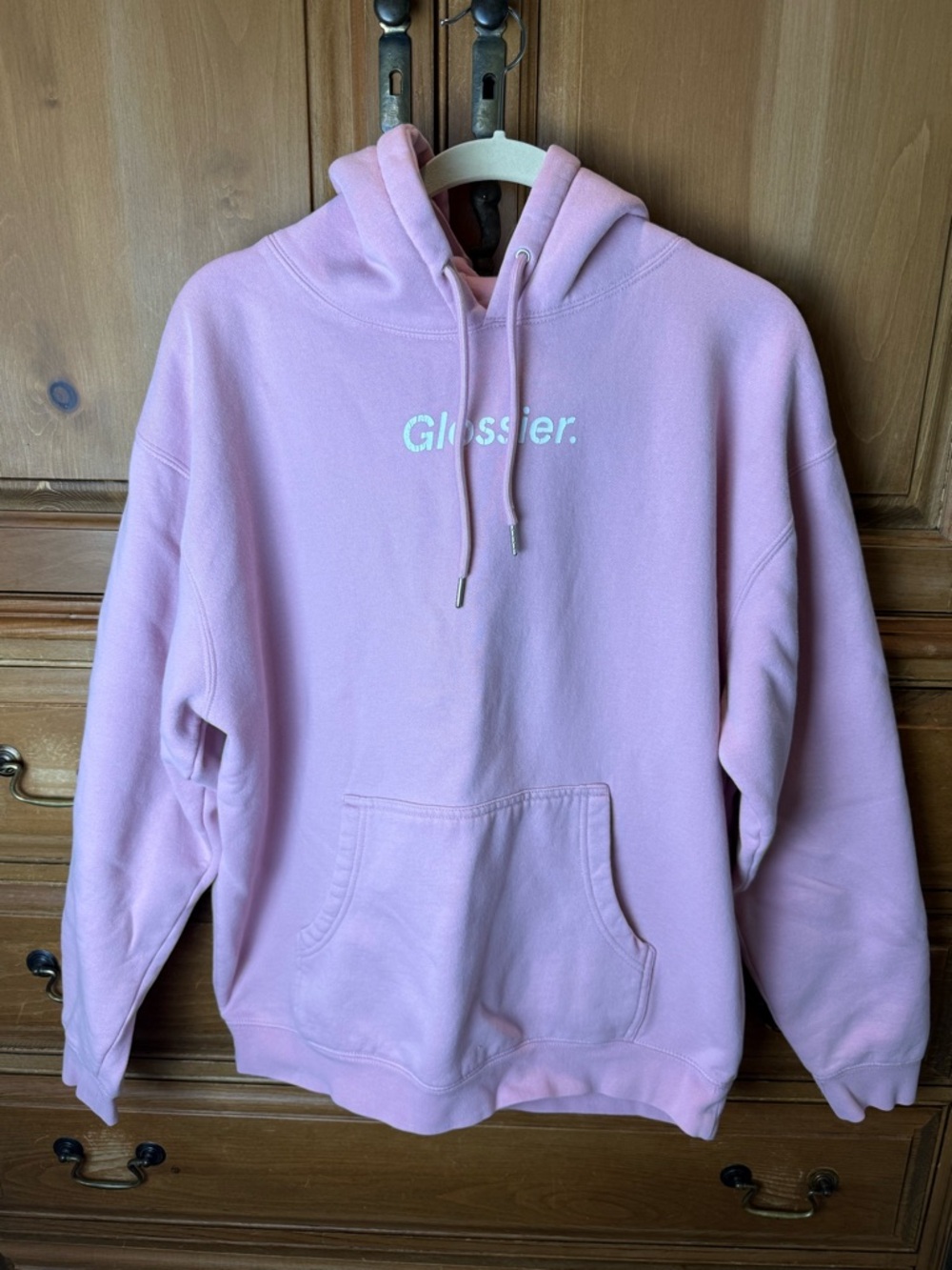 Glossier Light Pink Logo Hoodie - Women’s Pullover